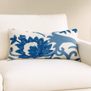 Blue And White  White Floral Embroidered Throw Pillow