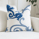 Blue And White  White Floral Embroidered Throw Pillow