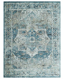 Blue And Beige Traditional Heriz Art Silk Area Rug