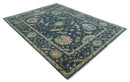 Blue, Beige and Green 10.3x13.8 Hand knotted Traditional Oushak Wool Area Rug, Kids, Living Room and Bedroom Rug