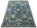 Blue, Beige and Green 9x12 Hand knotted Traditional Oushak Wool Area Rug