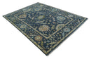 Blue, Beige and Green 9x12 Hand knotted Traditional Oushak Wool Area Rug