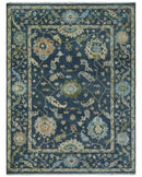 Blue, Beige and Green 9x12 Hand knotted Traditional Oushak Wool Area Rug