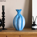 Blue ceramic flower bud vase blue & white ribbed living room decor