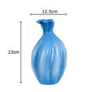Blue ceramic flower bud vase blue & white ribbed living room decor