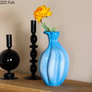 Blue ceramic flower bud vase blue & white ribbed living room decor