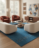 Blue Contemporary Design Hand Loomed Wool Area Rug