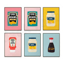 Blue cool beans pesto pasta framed kitchen wall art set of 6