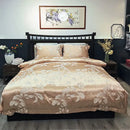 DecorBites™ Blue Satin Jacquard Queen Duvet Cover Set with Sheet & Pillowcases