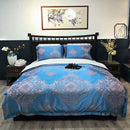 DecorBites™ Blue Satin Jacquard Queen Duvet Cover Set with Sheet & Pillowcases
