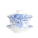 Blue floral white porcelain tea cup set for dining room