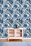 Modish Blue Flowers Wallpaper Tasteful