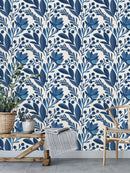 Modish Blue Flowers Wallpaper Tasteful