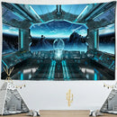Blue futuristic galaxy alien planet ufo cockpit tapestry bedroom decor