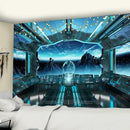 Blue futuristic galaxy alien planet ufo cockpit tapestry bedroom decor