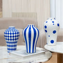 Blue geometric quilted ceramic vase set living room decor