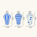 Blue geometric quilted ceramic vase set living room decor