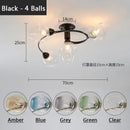 Blue glass ball led chandelier with brass finish for dining room