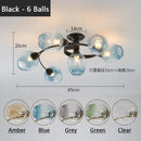 Blue glass ball led chandelier with brass finish for dining room
