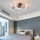 Blue glass ball led chandelier with brass finish for dining room