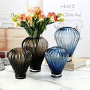 Blue glass hot air balloon vase set living room ribbed decor