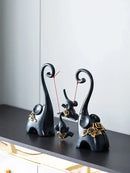 Blue & gold elephant family swing sculpture living room decor