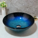 Blue gradient tempered glass basin sink set with waterfall faucet for bathroom