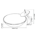 Blue gradient tempered glass basin sink set with waterfall faucet for bathroom