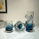 DecorBites™ Blue Gradient Wavy Glass Vase for Floral Arrangements and Room Decor