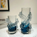 DecorBites™ Blue Gradient Wavy Glass Vase for Floral Arrangements and Room Decor