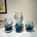 DecorBites™ Blue Gradient Wavy Glass Vase for Floral Arrangements and Room Decor