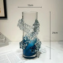 DecorBites™ Blue Gradient Wavy Glass Vase for Floral Arrangements and Room Decor