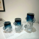 DecorBites™ Blue Gradient Wavy Glass Vase for Floral Arrangements and Room Decor