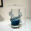 DecorBites™ Blue Gradient Wavy Glass Vase for Floral Arrangements and Room Decor