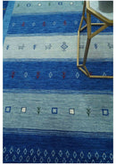 Blue, Gray and Silver Stripes design Hand loom Tribal Gabbeh Traditional 4.6x7 Wool Area Rug