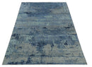 Blue, Ivory and Aqua Modern abstract Hand Knotted 8x10 wool and Bamboo Silk area Rug
