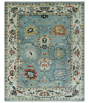Blue, Ivory and Beige 8x10 and 9x12 Hand knotted Traditional Oushak Wool Area Rug