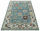 Blue, Ivory and Beige 8x10 and 9x12 Hand knotted Traditional Oushak Wool Area Rug