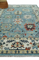 Blue, Ivory and Beige 8x10 and 9x12 Hand knotted Traditional Oushak Wool Area Rug