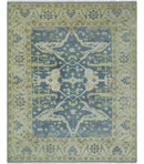 Blue, Ivory and Beige Hand Knotted 8x10 Oriental Oushak  Wool Area Rug | TRDCP1176810
