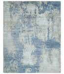 Blue, Ivory and Beige Hand Knotted Abstract 8x10 Bamboo Silk Area Rug | TRD2911