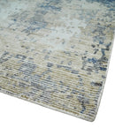 Blue, Ivory and Beige Hand Knotted Abstract 8x10 Bamboo Silk Area Rug | TRD2911