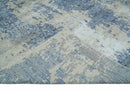 Blue, Ivory and Beige Hand Knotted Abstract 8x10 Bamboo Silk Area Rug | TRD2911