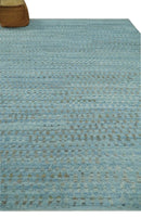 Blue, Ivory and Brown Hand carved Texture Hand Knotted 9x12 Wool Area Rug