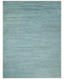 Blue, Ivory and Brown Hand carved Texture Hand Knotted 9x12 Wool Area Rug