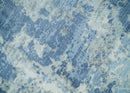 Blue, Ivory and Gray Modern Abstract 6x9 Hand Loomed Blended wool and Art silk Area Rug