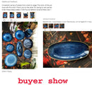 Blue kiln glazed oval ceramic sushi plate dining room serving platter