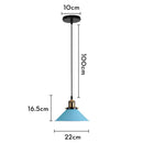 Blue matte metal pendant light with brass fixture for kitchens