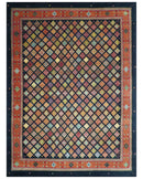 Blue Modern Geometrical Design 9x12 Hand Knotted wool Area Rug