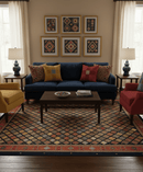 Blue Modern Geometrical Design 9x12 Hand Knotted wool Area Rug